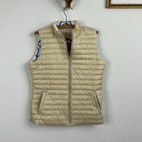 J.Mclaughlin Quilted Equestrian Reversible Horsebit Puffer Vest Pockets - Picture 8 of 10